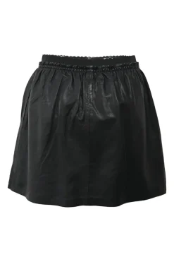 Black lambskin leather mini skirt with elasticated waistband