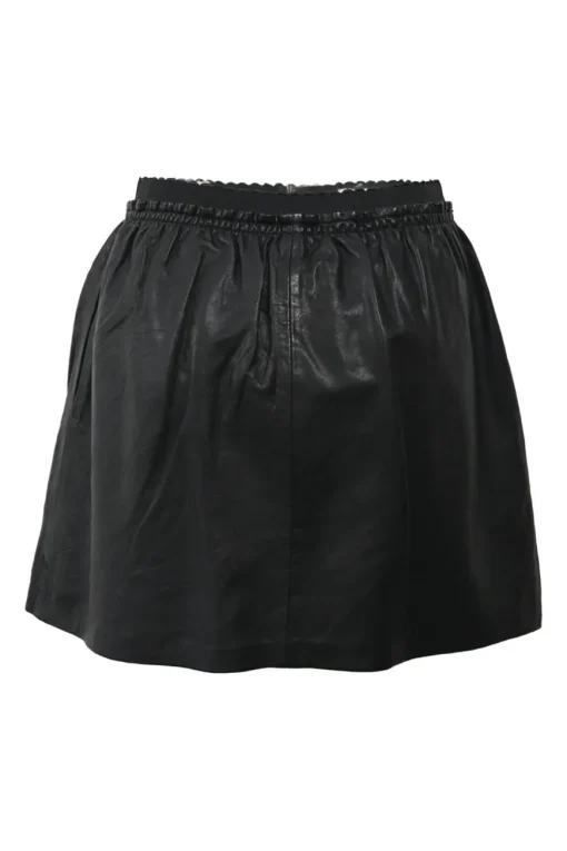 Black lambskin leather mini skirt with elasticated waistband