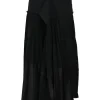 Black layered semi-sheer cotton pull-on mid-rise drop-waist midi skirt with asymmetric hem