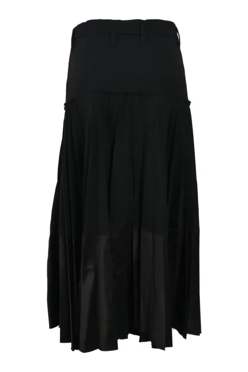 Black layered semi-sheer cotton pull-on mid-rise drop-waist midi skirt with asymmetric hem