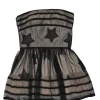 Black layered star plumetis tulle polyester corset-style illusion strapless peplum top