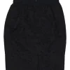 Black layered wool-blend metallic floral lace high-rise pencil skirt with slit back
