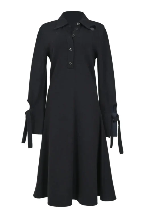 Black Long-sleeve Wool-blend Shirt Dress
