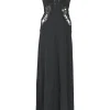 Black mesh-trimmed silk-blend georgette fantasy cutout soutache slip gown