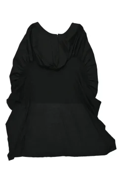 Black mixed-media cotton-blend blouson shift dress with gathered back