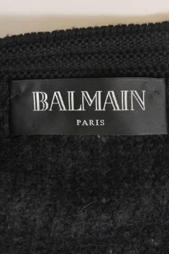 Black mohair-blend knit wrap style belted cardigan with shoulder pads