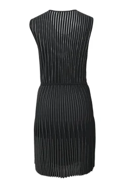 Black nylon-blend fully-fashioned interlock Godet plissé knit sleeveless mini dress