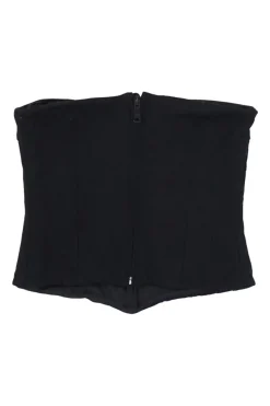 Black nylon-blend gabardine strapless sweetheart  corset-style zip-up bustier