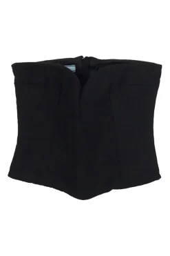 Black nylon-blend gabardine strapless sweetheart  corset-style zip-up bustier