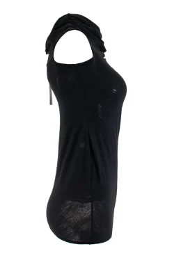 Black one puffy shoulder fitted mini dress