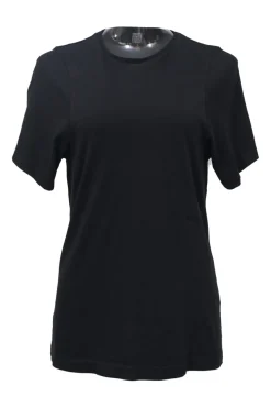 Black organic cotton jersey knit crewneck pullover T-shirt
