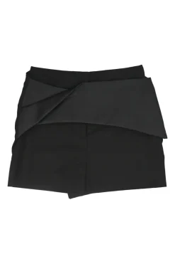Black origami drape wool-blend mini skirt