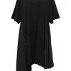 Black paneled bias-cut cotton drop-shoulder handkerchief T-shirt dress