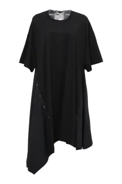 Black paneled bias-cut cotton drop-shoulder handkerchief T-shirt dress
