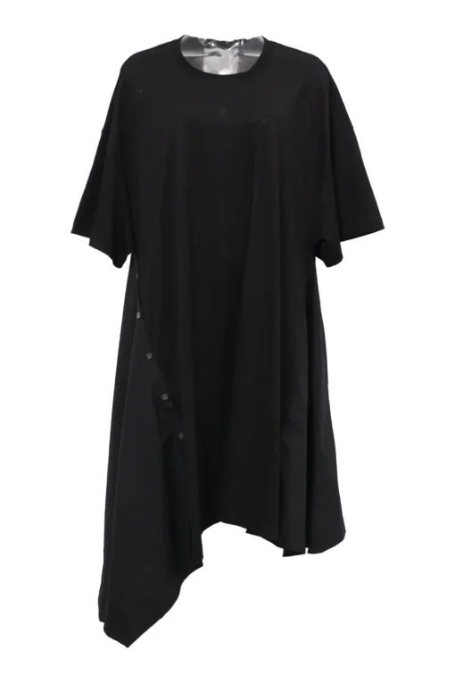Black paneled bias-cut cotton drop-shoulder handkerchief T-shirt dress