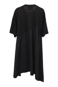 Black paneled bias-cut cotton drop-shoulder handkerchief T-shirt dress