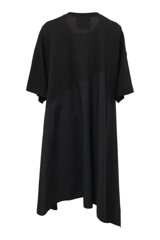 Black paneled bias-cut cotton drop-shoulder handkerchief T-shirt dress