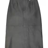 Black paneled leather pull-on midi A-line skirt