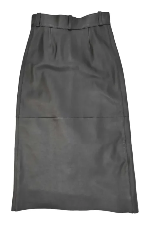 Black paneled leather pull-on midi A-line skirt