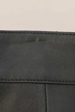 Black paneled leather pull-on midi A-line skirt