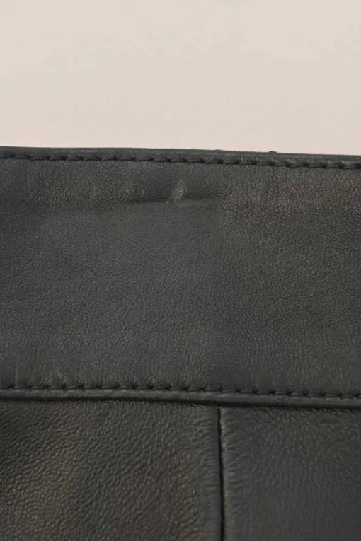 Black paneled leather pull-on midi A-line skirt