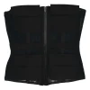 Black paneled nylon mesh peek-a-boo strapless zip-up corset top