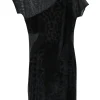 Black paneled nylon mesh and abstract devoré velvet pullover micro-mini sheath dress