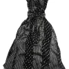Black paneled polka dot wrap-effect tie-waist A-line midi dress with criss-cross back