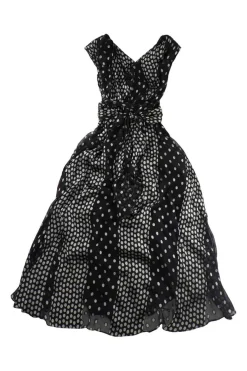 Black paneled polka dot wrap-effect tie-waist A-line midi dress with criss-cross back