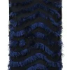 Black paneled polyester sleeveless blouse with chevron fringe chenille trim appliqué and metallic floral jacquard back panels