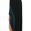 Black paneled silk asymmetric Delma maxi skirt with tiered contrast handkerchief inserts