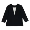 Black paneled silk cropped sleeve V-neck top