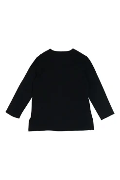 Black paneled silk cropped sleeve V-neck top