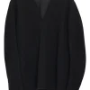 Black paneled wool-blend crêpe v-neck pullover cocoon top