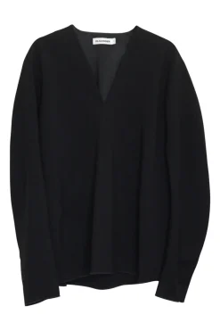 Black paneled wool-blend crêpe v-neck pullover cocoon top