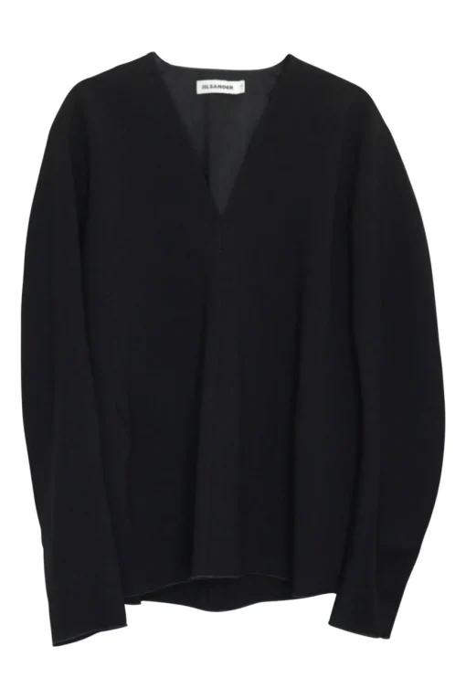 Black paneled wool-blend crêpe v-neck pullover cocoon top