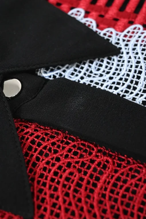 Black panelled cotton-blend lace point collar shirt with contrasting lace appliqué details