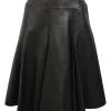 Black panelled leather high-waisted A-line swing skirt