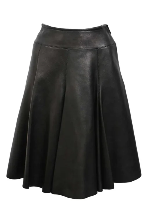 Black panelled leather high-waisted A-line swing skirt