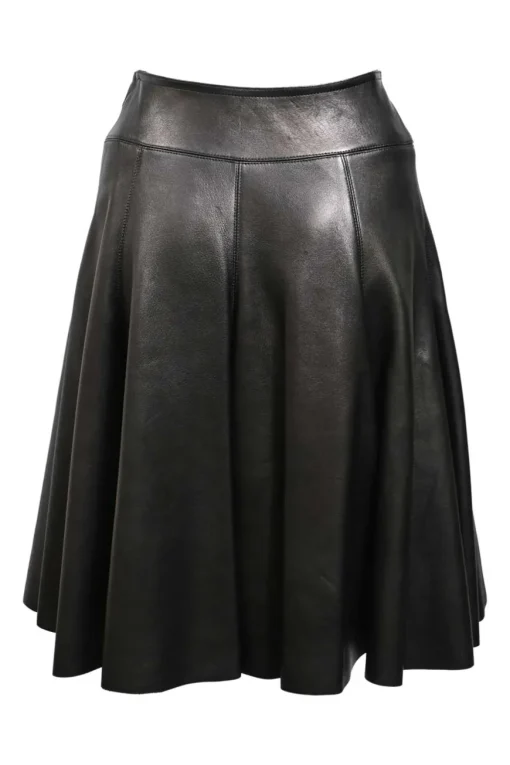 Black panelled leather high-waisted A-line swing skirt