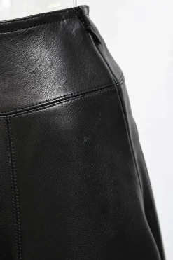 Black panelled leather high-waisted A-line swing skirt