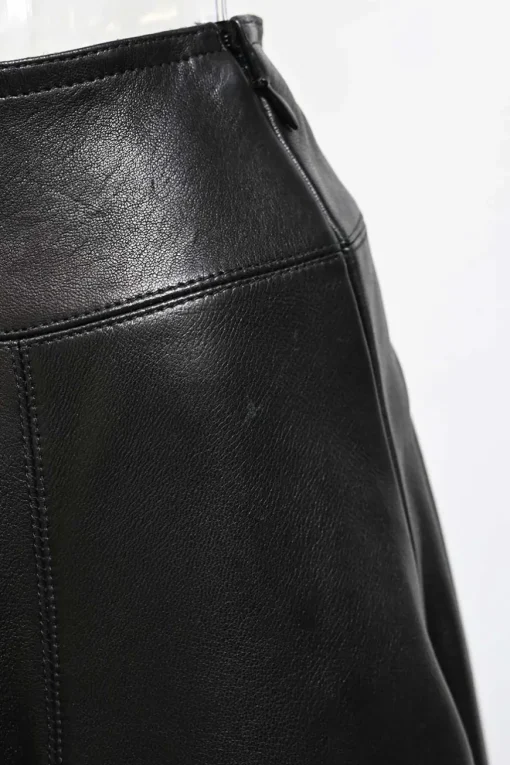 Black panelled leather high-waisted A-line swing skirt