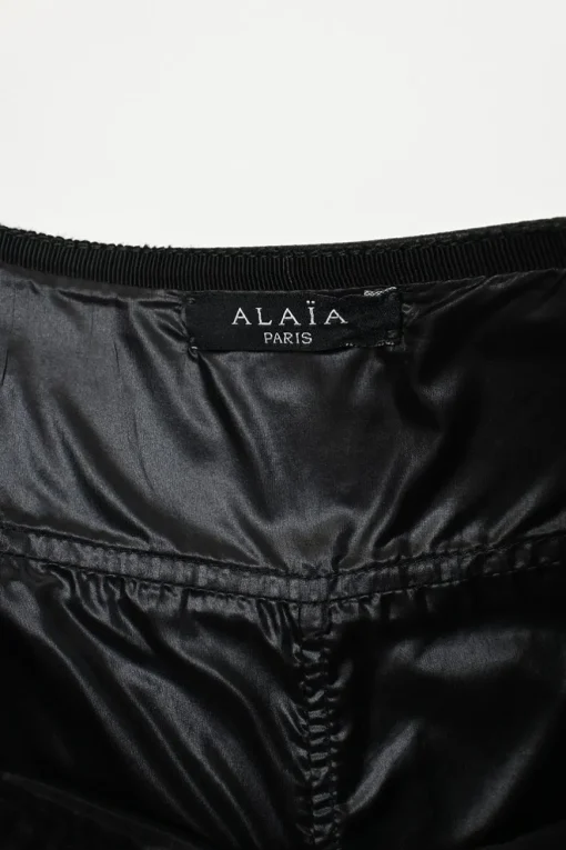 Black panelled leather high-waisted A-line swing skirt