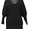 Black plunge neck dolman sleeve pullover knit blouse