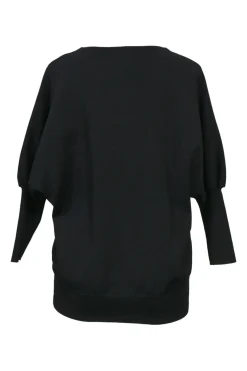 Black plunge neck dolman sleeve pullover knit blouse