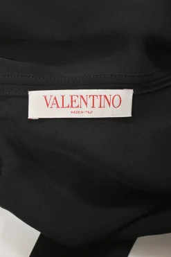 Black plunge neck pussy-bow blouse