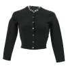 Black polyamide knit crewneck cropped cardigan