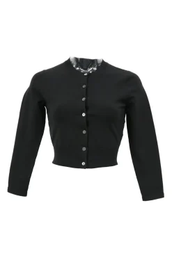 Black polyamide knit crewneck cropped cardigan