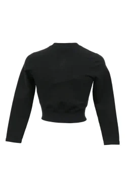 Black polyamide knit crewneck cropped cardigan