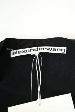 Black polyamide knit crewneck cropped cardigan